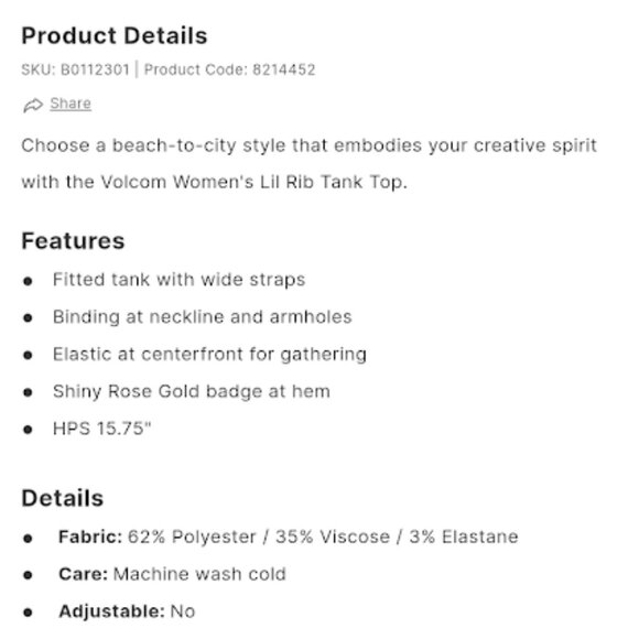 Volcom Lil Ribbed Tank - Picture 4 of 4